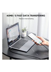 أوكي سيركليت كابل شحن ومزامنة بيانات CC نايلون مضفور USB-C إلى USB-C - أسود 1.8 متر 60 واط