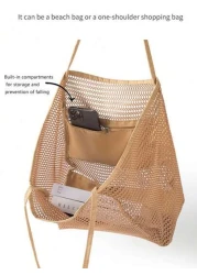 1pc Beach Mesh Tote Bag Casual Tote Bag Women Foldable Shoulder Handbag For Beach Picnic Vacation Large Capacity Waterproof Beach Bag Lightweight Foldable Beach Bag Portable Travel Bag Travel Essentia
