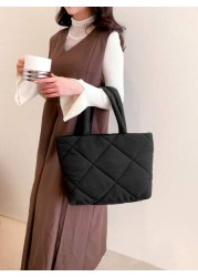 Fashion Lingge Quilted Embroidery Shopping Bag Shoulder Tote Bag Versatile Business Casual Black Bag School Supplies Outdoors Travel Outings Sports Holiday Teacher Gifts Vacation For Teen Girls For Sc