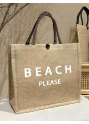 Beach Letter Theme Yellow Flax Brown Handbag Plus A Small Bag With A Hand Rope And A Bow Hat Bridesmaid Personalized Wedding Gift Bag Travel Storage Bag Cosmetic Storage Bag Coin Purse Direct Storage