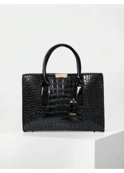 حقيبة أنثوية كبيرة السعة بنمط سحلفية مطبوعة باللون الأسود، حقيبة كتف، حقيبة يد، حقيبة كروس، حقيبة ساتشل بنمط