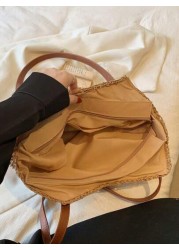 New Large Capacity Straw Tote Bag With Dual Handles For Women Great For Daily Commutes Shopping And Traveling Lightweight And Convenient Design Makes It Perfect For Teenagers College Girls And Outdoor
