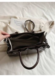 Women s Glossy Tote Bag Large Capacity Fashion Handbag With Detachable Shoulder Strap Coffee Color