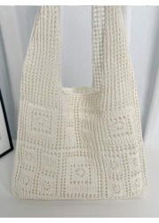 Minimalist Crochet Bag Hollow Out Design Vacation School Bag Large Capacity Portable For Teen Girls Women College Students White Collar Workers Perfect For Work Back To School Middle School High Schoo
