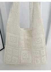 Minimalist Crochet Bag Hollow Out Design Vacation School Bag Large Capacity Portable For Teen Girls Women College Students White Collar Workers Perfect For Work Back To School Middle School High Schoo
