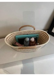 New Straw Tote Bag Large Capacity Women Casual Versatile Handbag Shopper Bag Striped Round Handle Beach Bag For Vacation Travel