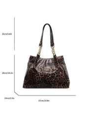 Women Leopard Print Letter Decor Fashionable Versatile Tote Bag