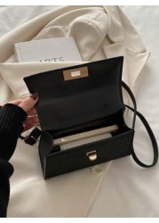 ميني قفل ملتوي رفرف حقيبة مربعة موحد اللون ميني حقيبة يد ريترو بسيط حقيبة كروسبودي للنساء فاخر مقبض عالي رفرف