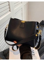 Fashion Elegant Solid Color Wide Strap PU Women Tote Bag With Shoulder Strap