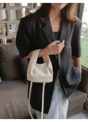 Mini Bucket Bag PU Litchi Embossed White Elegant