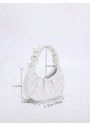 Mini Solid Color Women Pleated Handbag Women Solid Color Cloud Crescent Shoulder Bag
