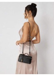 SHEIN SXY حقيبة يد بمقبض علوي للسيدات، نسائية، حقيبة منسوجة، أنيقة، بسيطة، أنيقة، متعددة الاستخدامات، كلاسيكية،