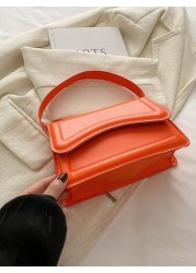 New Orange Ladies Solid Color PU Small Square Bag Simple And Stylish Handbag For Going Out And Versatile