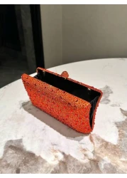 One Orange Sparkling Double Sided Hot Drill Rhinestone Decoration Clutch Metal Crossbody Chain Fashionable Elegant Classic Evening Bag Suitable For Formal Dinners Parties Weddings Banquets Festivals A