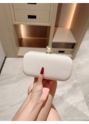 1pc Elegant Faux Pearl Box Shape Evening Clutch Bag White Romantic Wedding Party Purse Luxury Rhinestone Decor Evening Gown Bag Formal Party Crossbody Chain Bag Perfectly Matching With New Years Outfi