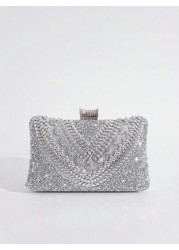 Rhinestone Embellished Evening Clutch Handbag Women s Shoulder Crossbody Chain Bag Square Mini Party Purse Glamorous Rhinestone Bag