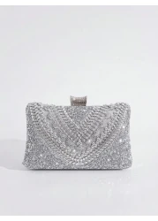 حقيبة يد مسائية مرصعة بالراين ستون، حقيبة كتف وحقيبة جسم مع سلسلة للنساء، محفظة حفلات صغيرة مربعة، حقيبة مرصع