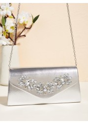 Vincy Glitter Handbag 1pc Evening Handbag With Sparkling Rhinestone Buckle Detail Pu Leather Small Square Bag Can Be Shoulder Cross Body Or Clutch Bag Perfect For Parties