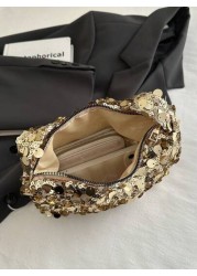 1pc Zippered Closure Sparkly Wristlet Bag Multicolor Sequin Design Europe US Style Creative Personality Cell Phone Shoulder Crossbody Bag Suitable For Party Gala Date Night For Women