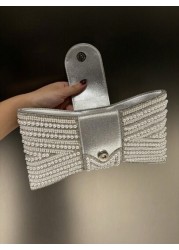 Plus Size High Quality A Grade Rhinestone Bow Faux Pearl Shiny Crystal Evening Clutch Bag Chain Shoulder Strap Fashion Hand Carry Envelope Clutch Purse For Formal Gown And Party Elegant Faux Pearl Bag