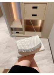 1pc Classic Pleated Satin Evening Dress Clutch Bag Formal Party Handbag Romantic Wedding Bridal Envelope Bag With Rhinestone Decor Chain Shoulder Bag Tready Party Bags Perfect For Party Wedding Prom D