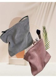 1 Piece Simple Corduroy Makeup Bag Handbag Organizer Pouch Casual Portable Cosmetic Case Summer Travel Vacation Home Bathroom Decor Holiday Makeup Organizer
