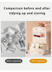 1pc New Fashionable Cute Travel Toiletry Bag Cosmetic Organizer Bag Hanging Makeup Bag Shower Room Accessory Portable Cosmetic Storage Bag Multi Functional Wet Dry Separation Foldable Waterproof Large