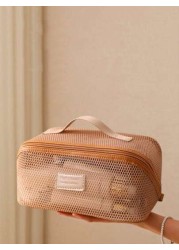 1pc Large Capacity Mesh Cosmetic Bag Portable Travel Toiletry Organizer Multi Function Storage Pouch With Zipper Mesh Bag For Cosmetics Skincare Phones Jewelry And Small Items Gift Travel Multiple Col