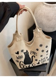 New Fashion Casual Women s Underarm Bag Large Capacity Tote Bag Cat Print Pattern Women s Shoulder Bag Canvas Material