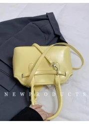 low tea 1 حقيبة كتف ذات طراز رجعي للنساء، من مواد البولي يوريثان ذات لون واحد، تصميم مقبض مزدوج، ذات إغلاق بcremallera،