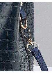 Large Capacity Lightweight Portable And Casual Fashionable Mini Crocodile Embossed Top Handle Bucket Bag Crocodile Embossed Bucket Bag Faux Leather Shoulder Bag Women s Fashion Bag