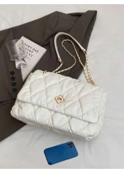 حقيبة كتف نسائية ذات حواف ناعمة ومطرزة بالماس خط لحقيبة وسادة كبيرة السعة محمولة أنيقة