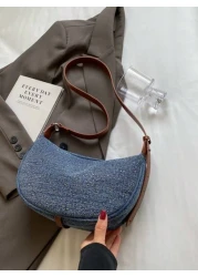 Light Blue Denim Rhinestone Decor Underarm Women Shoulder Bag Fashionable Versatile For Work Dating Casual Spring Summer