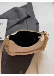 حقيبة كتف نسائية جديدة أنيقة، لون سادة من البولي يوريثان، مزودة بمقبض من السلسلة المعدنية