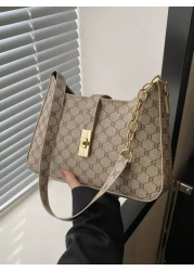 1pc Zipper Decorated With Metal Lock Floral Pattern Fashionable Versatile Casual Shoulder Bag Suitable For Women Daily Use