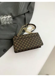 Plaid Rhombus Floral Pattern Flap Baguette Bag For Women Metal Tassel Letter Decor Shoulder Crossbody Handheld Multi Use Commute Bag