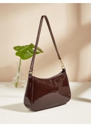 Artificial Patent Leather Minimalist Hobo Bag Perfect For Music Festival