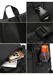 حقيبة ظهر غطاء شبشب سوداء مقاومة للماء للرجال، حقيبة سفر وعمل للكمبيوتر المحمول ، حقيبة رياضة وترفيه حقيبة هد