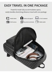 Large Capacity Printed Retro Backpack Unisex Fashion PU Leather Business Laptop College School Bag