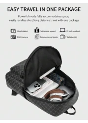 Large Capacity Printed Retro Backpack Unisex Fashion PU Leather Business Laptop College School Bag