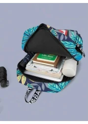 Men s Stylish Shark Mouth Print Backpack Shoulder Bag Contrast Color Letter Leaf Print Versatile College Bookbag All Over Random Print Large Capacity Lightweight Nylon Travel Bag Water Resistant Fits