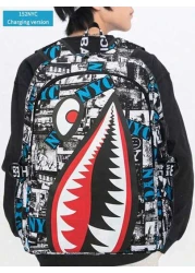 Men s Fashionable Starry Sky Print Backpack Stylish Shark Mouth Print Bookbag With Random All Over Print USB Charging Port Large Capacity Lightweight Nylon Travel Bag University Commute Backpack Fits