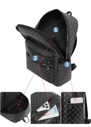 Large Capacity Printed Casual Backpack Fashion PU Leather Business Laptop School Bag