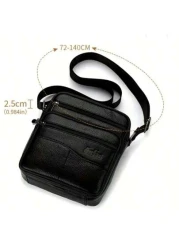 1PC Premium Black Genuine Leather Satchel Sleek Multi Purpose With Adjustable Strap Ideal For Everyday Style Function Shoulder Crossbody Sling Side Bag Work Weekend Travel Camping Summer Portable Slin