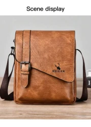 1 حقيبة كتف/عبر الجسم/خصر/يدوية محمولة للرجال، من مادة PU مقاومة للماء، متعددة الجيوب سعة كبيرة، حزام كتف قابل ل