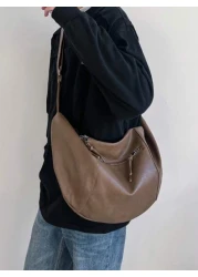 Fashionable Solid Color Shoulder Bag Personalized Casual Crossbody Bag Large Capacity Soft PU Dumpling Bag Korean Style Backpack School Bag Commute Gifts Scream Men Bag Winter Laptop Thanksgiving Trav