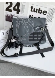 Fabric Material Large Capacity Casual Vacation Graffiti Chain Shoulder Bag For Men Punk Style Casual Bag With Pendant