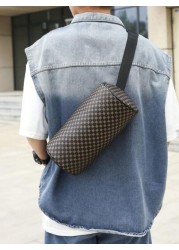 Fashionable PU Checkerboard Print Bucket Bag Unisex Portable Shoulder Messenger Bag Suitable For Work Shopping Travel Father s Day Gift Party Etc