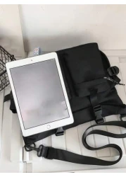 High School Students University Freshman Multifunctional Sling Bag Shoulder Bag Casual Bag Men Buckle Decor Crossbody Bag With Bag Charm Handbag Schoolbag For Travel College Minimalist Christmas Men B