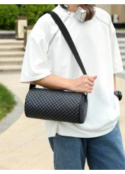 Retro Print Streetwear Unisex Shoulder Bag Crossbody Bag Wide Strap Korean Fashion Student Round Cylinder Bag Long Bag